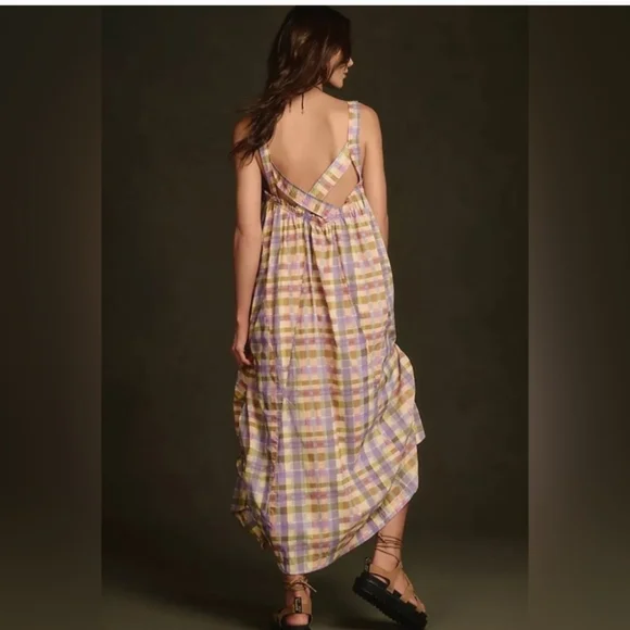 Daily Practice Plaid Halter Midi Dress in Lavender and Yellow - Picture 2 of 14